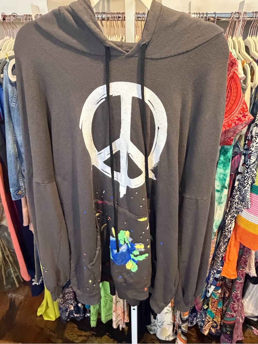 Lauren Moshi Desire Brush Charcoal Peace Sign Paint-Splash Hoodie Dress - Picture 6 of 11